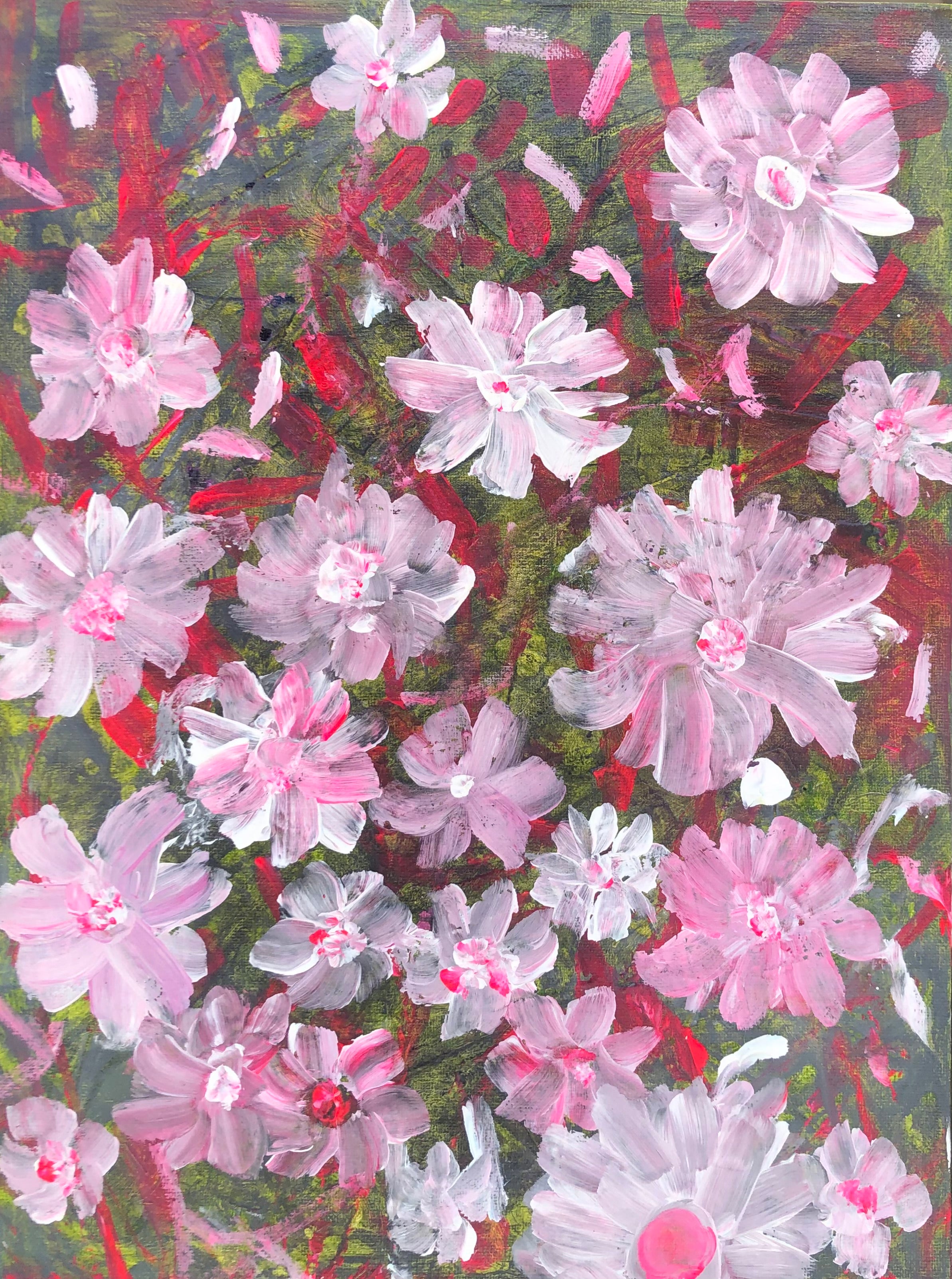 Paper Roses - textural, acrylic on canvas